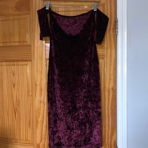 FN Burgundy Velvet Off Shoulder Dress